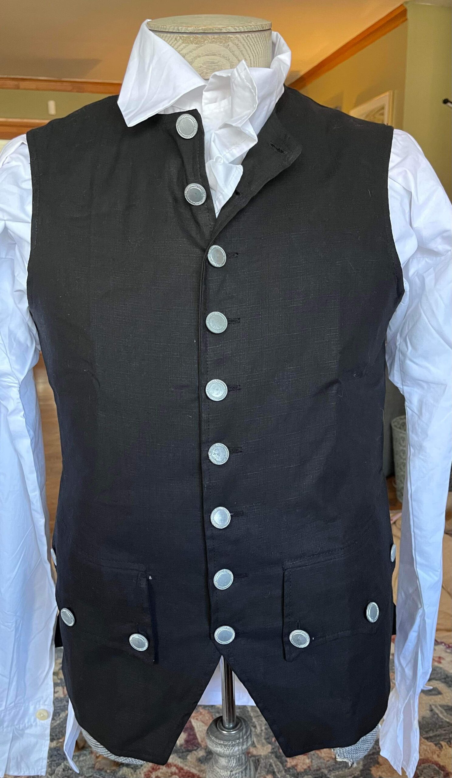 18th Century Revolutionary War Waistcoat with Linen, Pewter Buttons and Working Pockets - Image 4