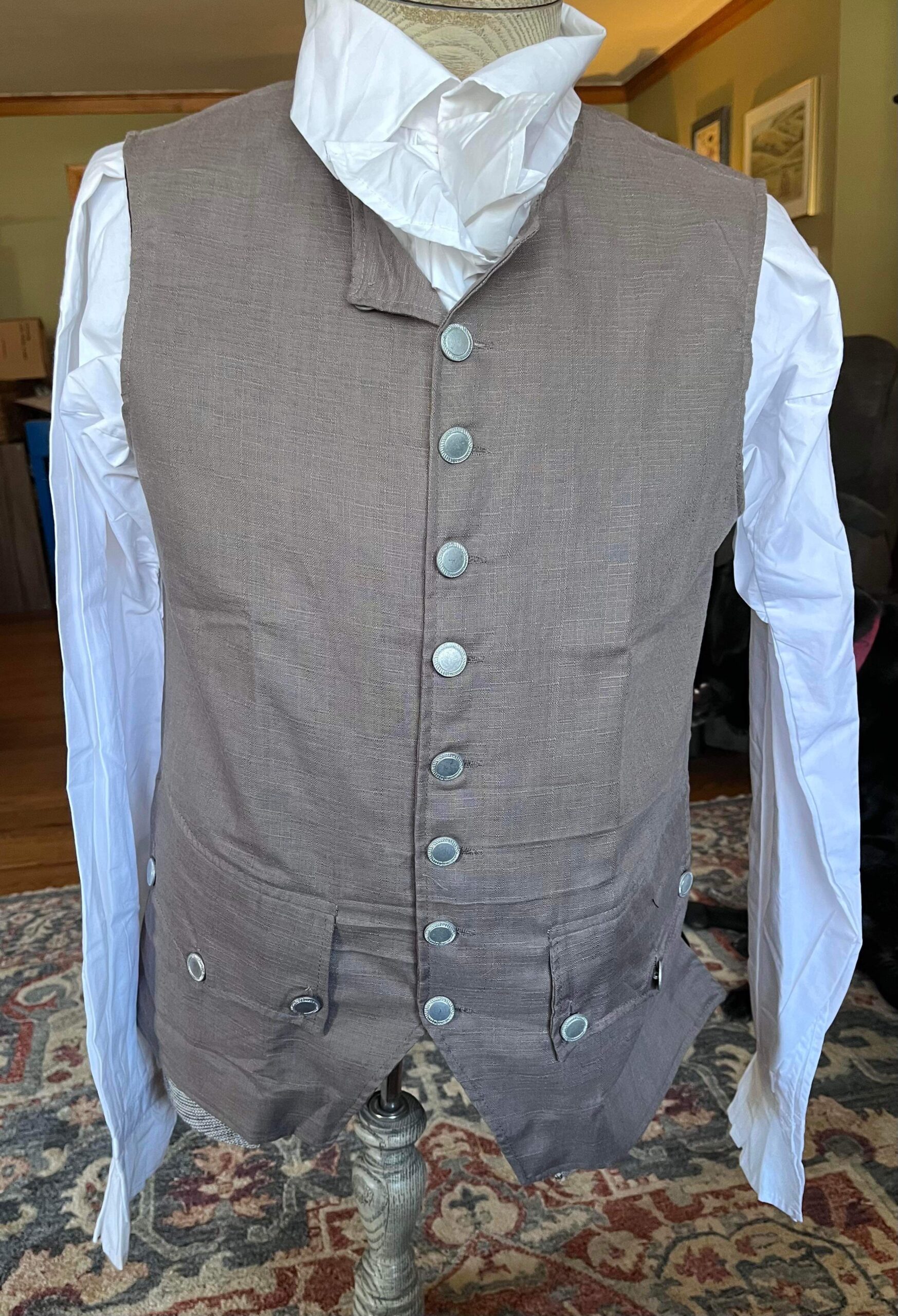18th Century Revolutionary War Waistcoat with Linen, Pewter Buttons and Working Pockets - Image 3