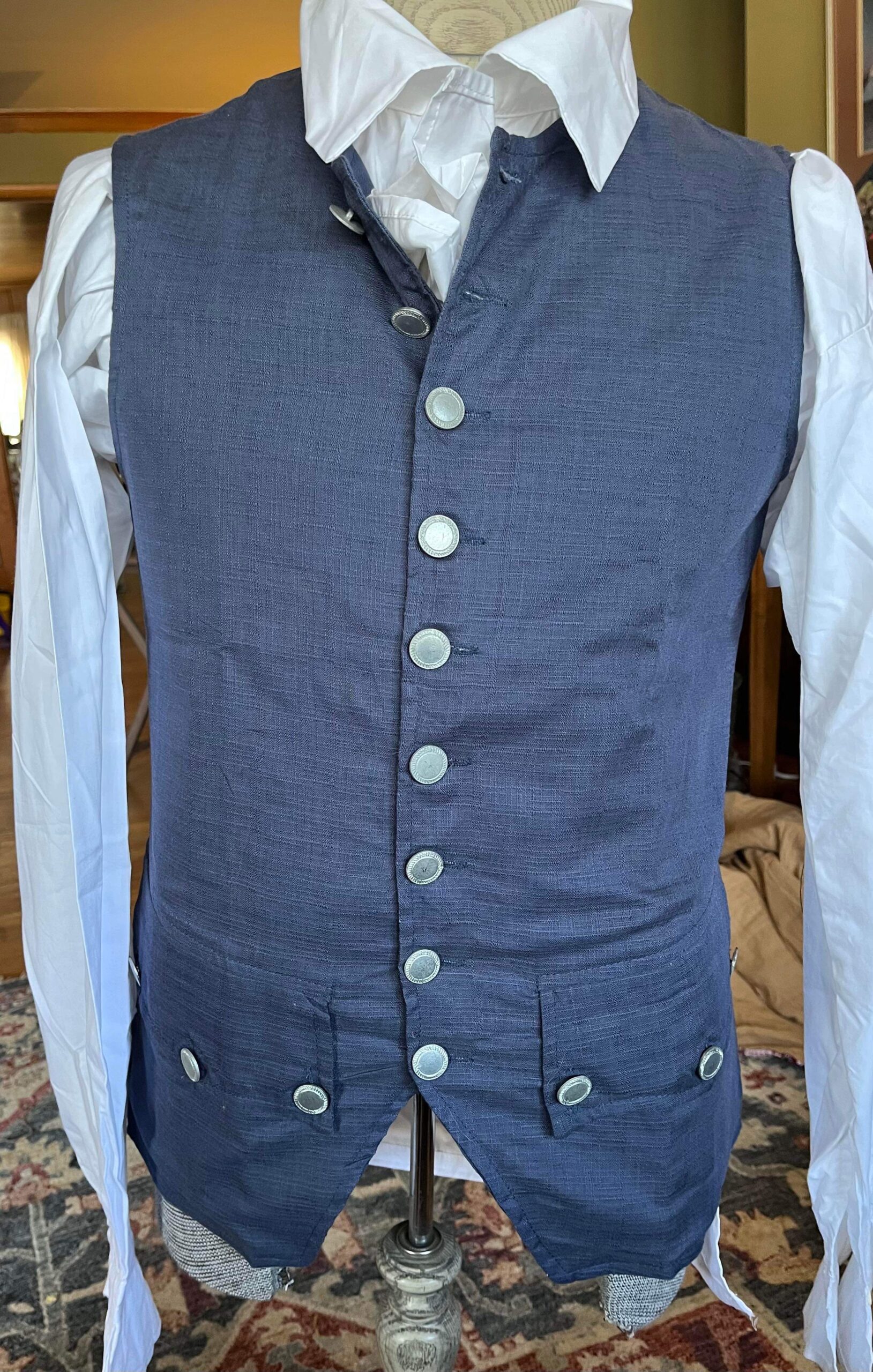 18th Century Revolutionary War Waistcoat with Linen, Pewter Buttons and Working Pockets - Image 2